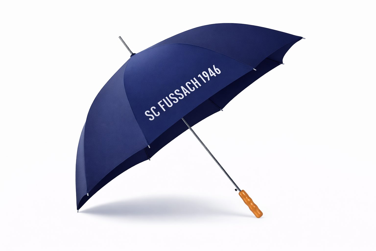Derselbe Regenschirm mit Holzgriff von der Seite