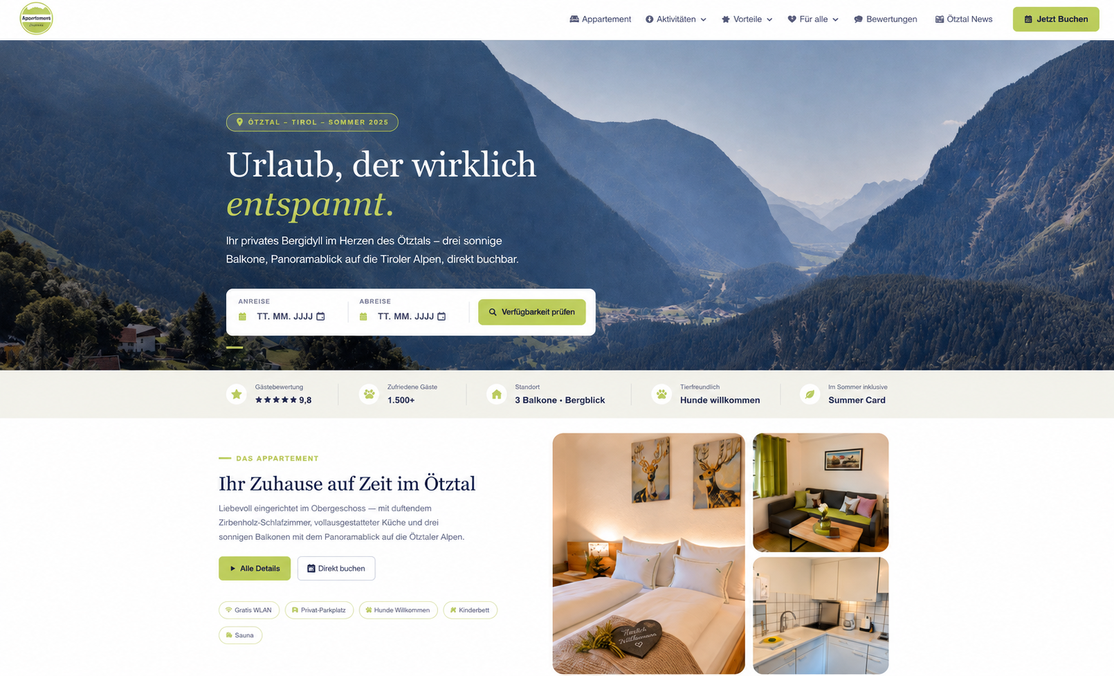 Website des Appartement Azalea in Ötz